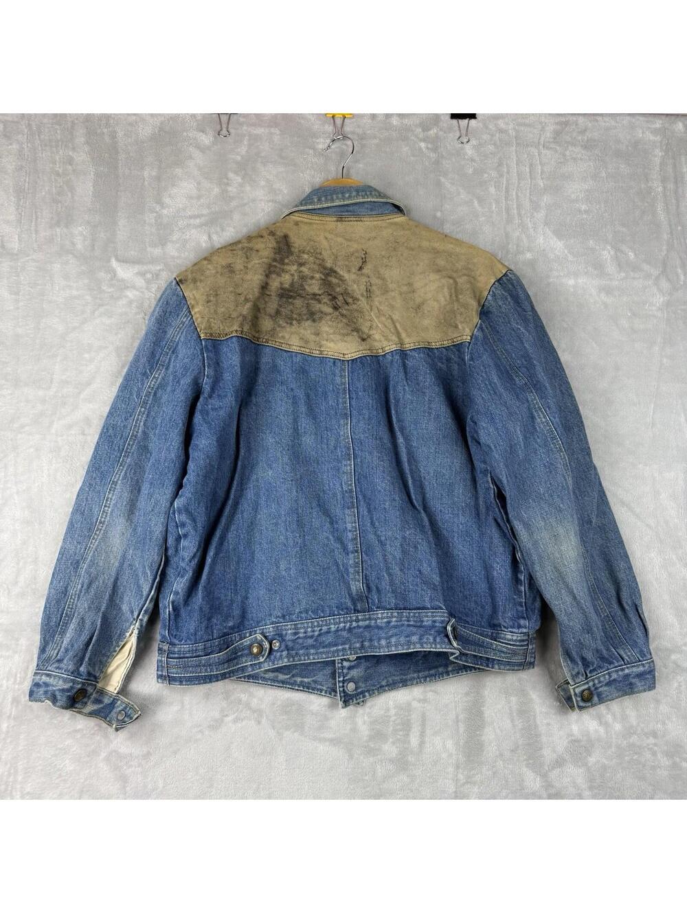 Vintage Guess Georges Marciano Denim Jacket Leather Patchwork Blue USA Mens L - Picture 3 of 11